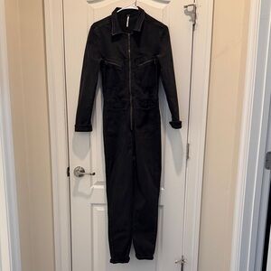 Free People Charcoal Denim Jumpsuit
